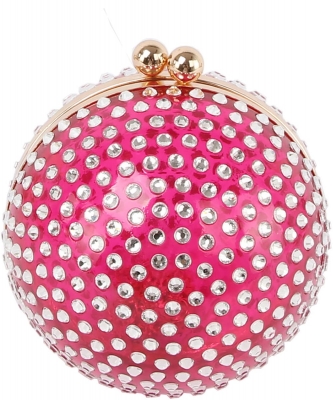 Rhinestone Ball Clutch Crossbody Bag LGZ102 FUCHSIA